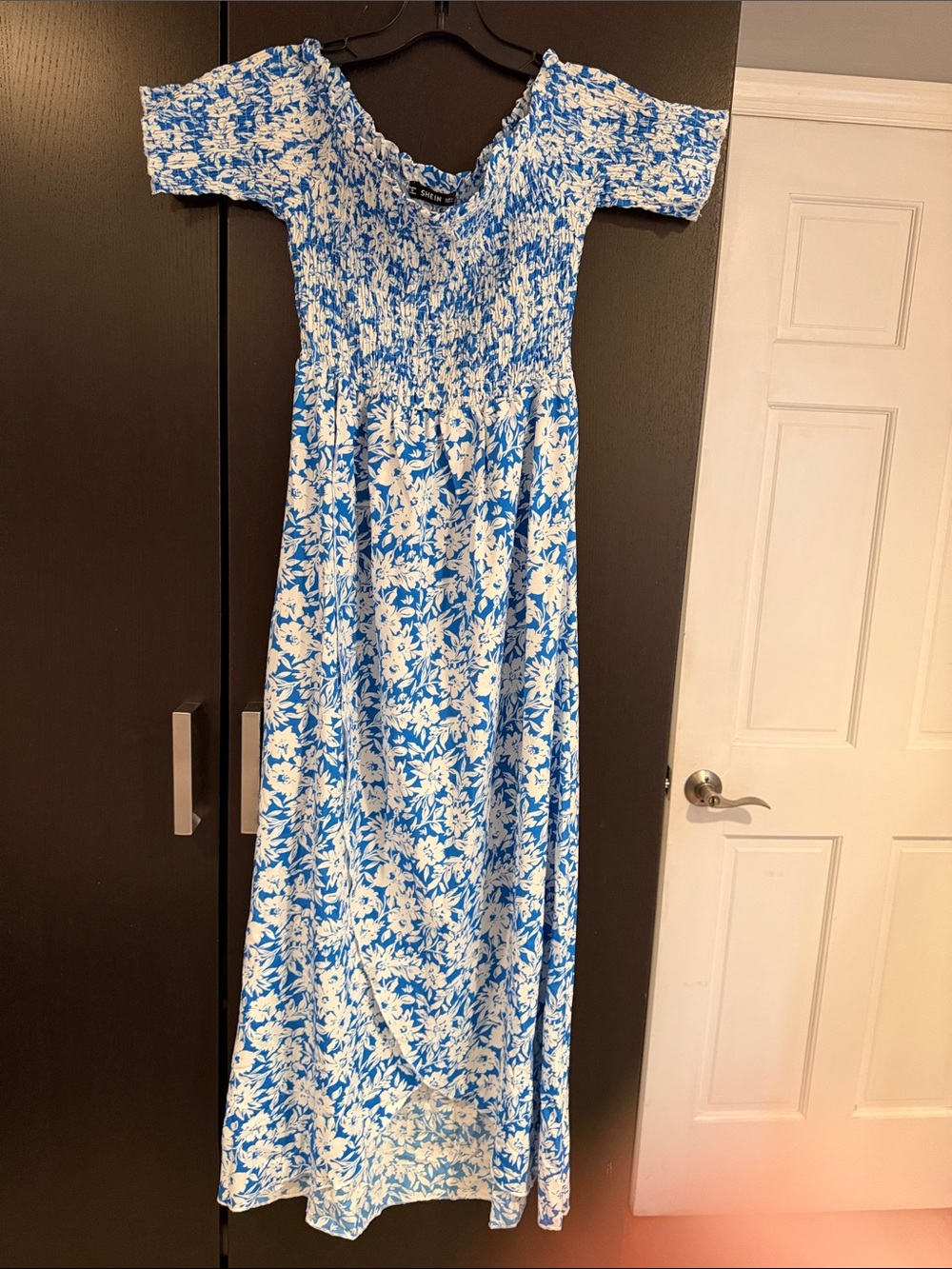 SHEIN Blue and White Floral Smocked Maxi Dress for Girls
